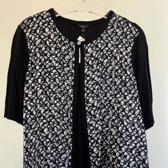 NEW Talbots Silk Navy/White Print Short Sleeve Lightweight Cardigan , Medium - Picture 6 of 6